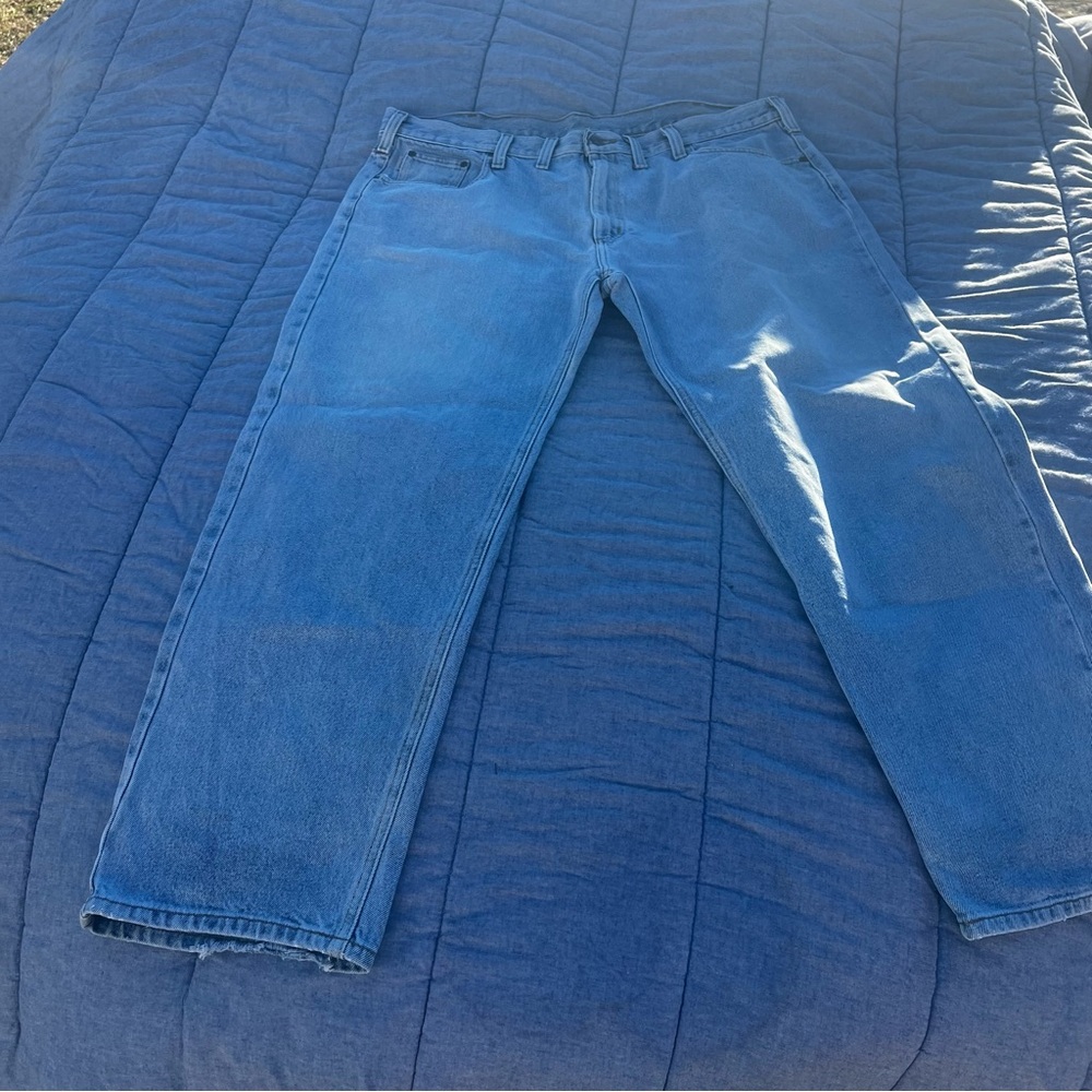 Carhartt Work Wear Lightwash Faded Traditional Tapered Fit Jeans Size 44” x 30”
